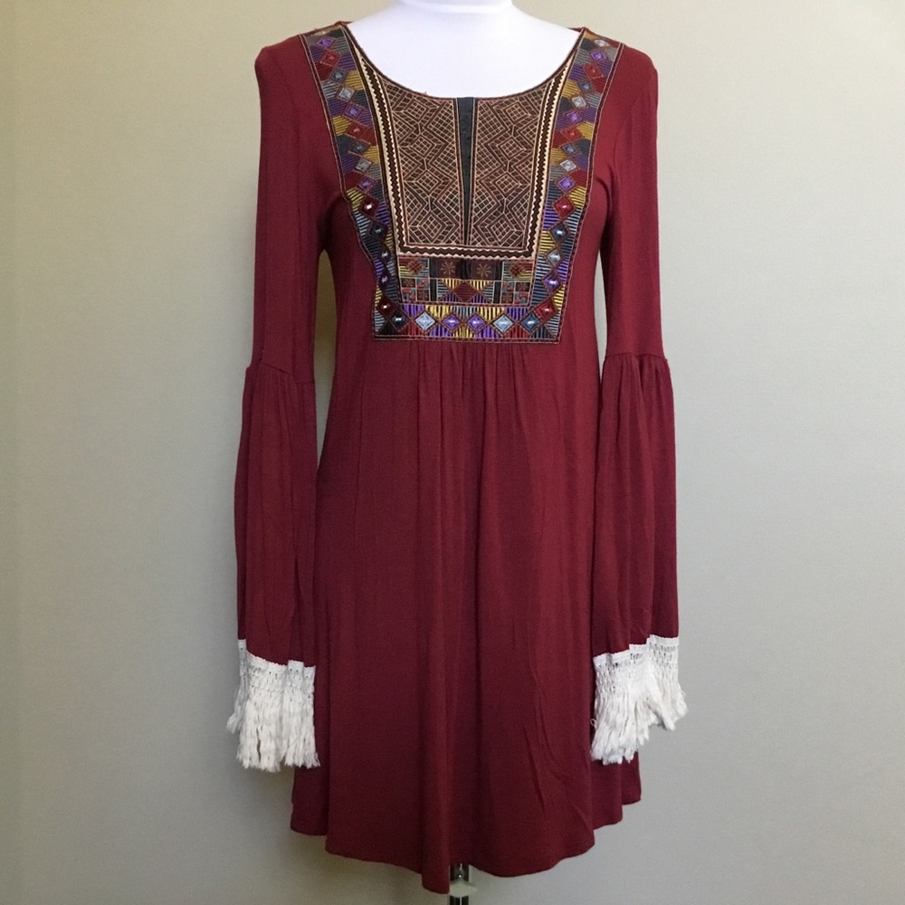 Boutique BELLAMIE burgundy fringe dress M